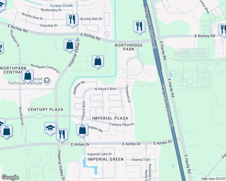 map of restaurants, bars, coffee shops, grocery stores, and more near 1299 Travis Court in Houston
