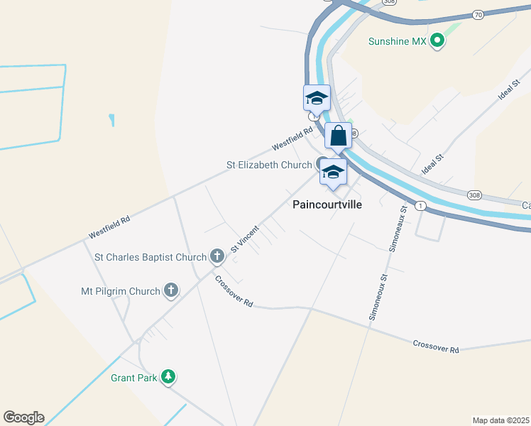 map of restaurants, bars, coffee shops, grocery stores, and more near St Vincent in Napoleonville