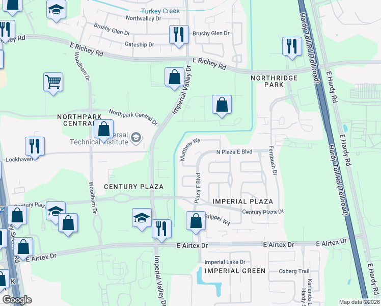 map of restaurants, bars, coffee shops, grocery stores, and more near 903 Speckled Court in Houston
