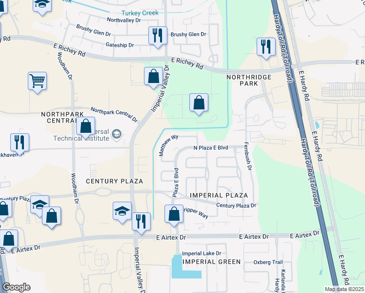 map of restaurants, bars, coffee shops, grocery stores, and more near 1002 North Plaza East Boulevard in Houston
