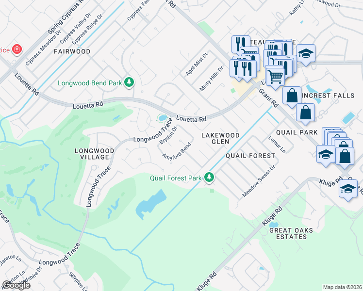 map of restaurants, bars, coffee shops, grocery stores, and more near 13126 Youngfield Drive in Cypress