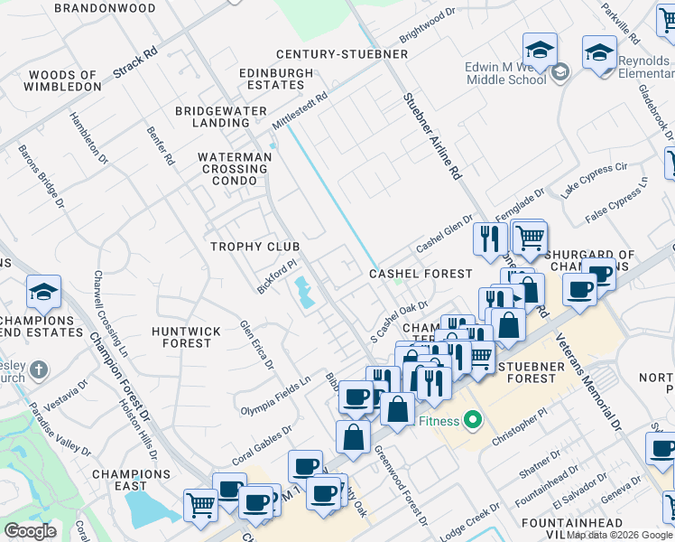 map of restaurants, bars, coffee shops, grocery stores, and more near 14222 Wunderlich Drive in Houston