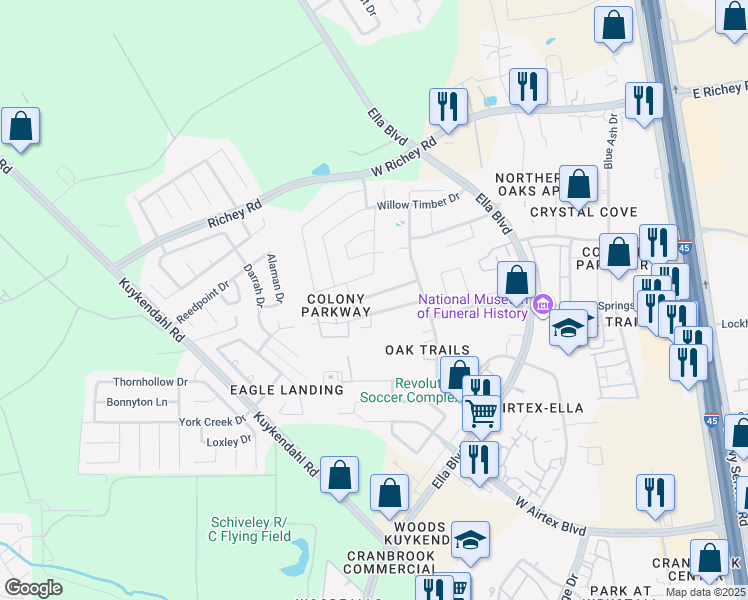 map of restaurants, bars, coffee shops, grocery stores, and more near 863 Darbydale Crossing Lane in Houston