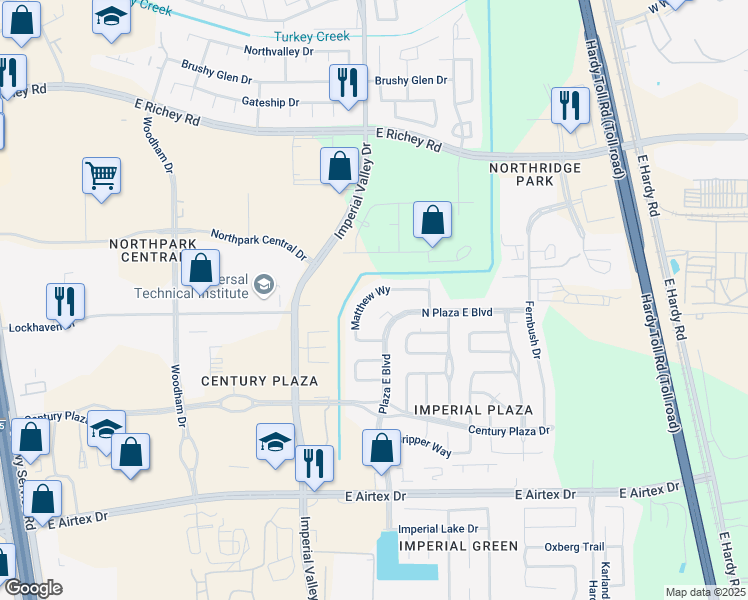 map of restaurants, bars, coffee shops, grocery stores, and more near 963 Matthew Way in Houston