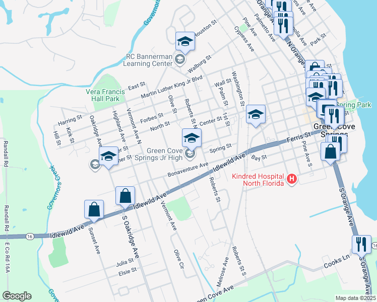 map of restaurants, bars, coffee shops, grocery stores, and more near 1220 Bonaventure Avenue in Green Cove Springs
