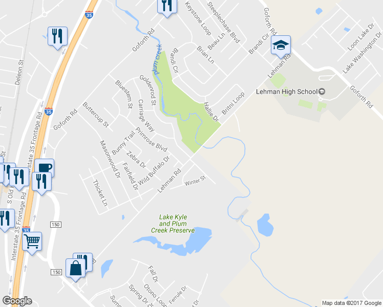 map of restaurants, bars, coffee shops, grocery stores, and more near 991 Goldenrod Street in Kyle
