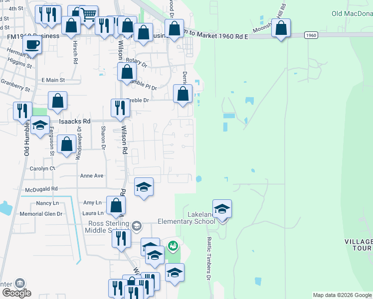 map of restaurants, bars, coffee shops, grocery stores, and more near 2003 Countryside Village Boulevard in Humble