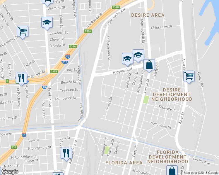 map of restaurants, bars, coffee shops, grocery stores, and more near 2926 Benefit Street in New Orleans