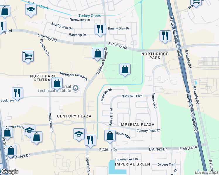 map of restaurants, bars, coffee shops, grocery stores, and more near 963 Matthew Way in Houston