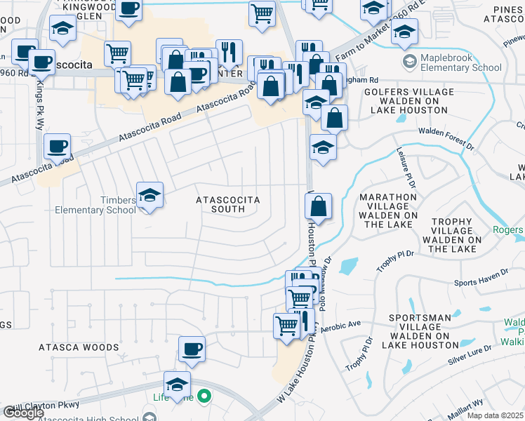 map of restaurants, bars, coffee shops, grocery stores, and more near 18806 Pine Trace Ct in Humble