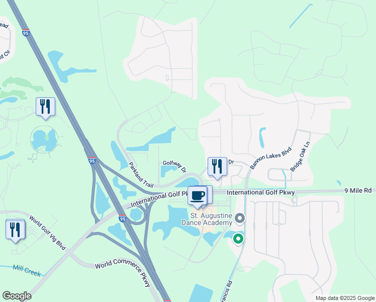 map of restaurants, bars, coffee shops, grocery stores, and more near in Saint Johns