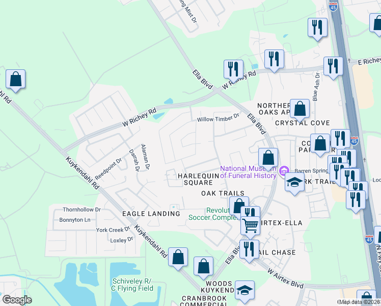 map of restaurants, bars, coffee shops, grocery stores, and more near in Houston
