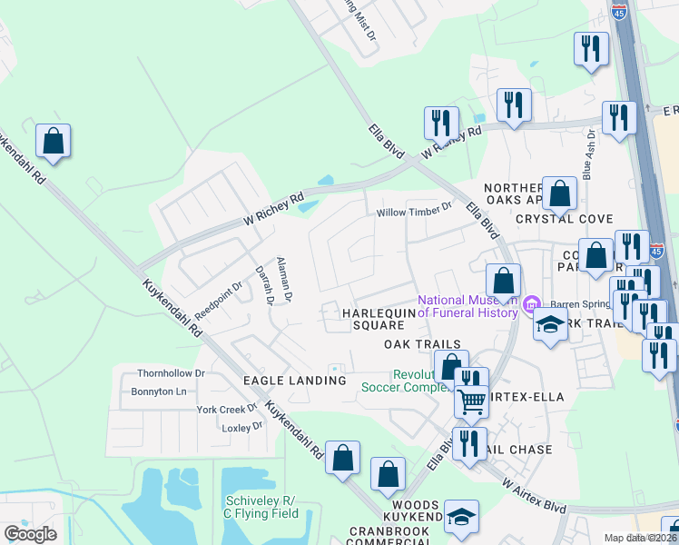 map of restaurants, bars, coffee shops, grocery stores, and more near in Houston