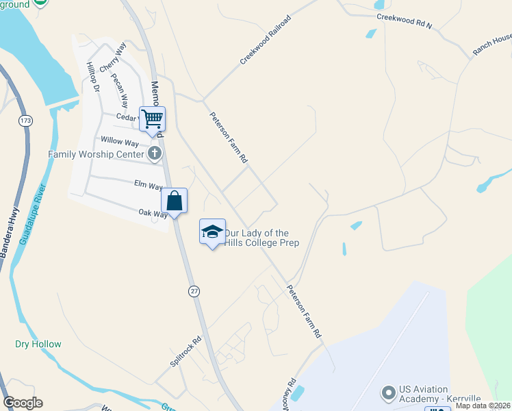 map of restaurants, bars, coffee shops, grocery stores, and more near 240 1478 North in Kerrville