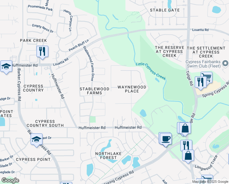 map of restaurants, bars, coffee shops, grocery stores, and more near 15722 Charolais Drive in Cypress