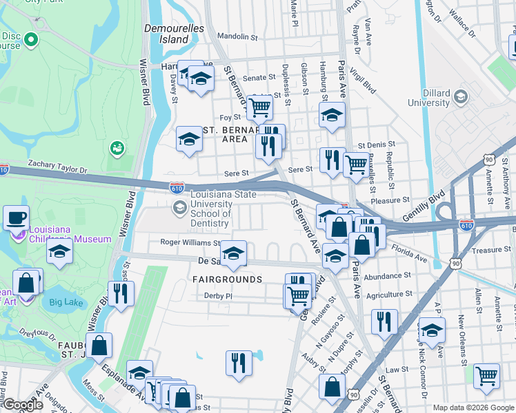 map of restaurants, bars, coffee shops, grocery stores, and more near in New Orleans