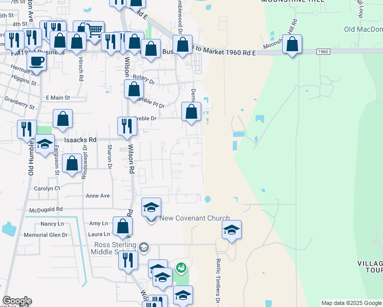 map of restaurants, bars, coffee shops, grocery stores, and more near 1919 Intercontinental Boulevard in Humble