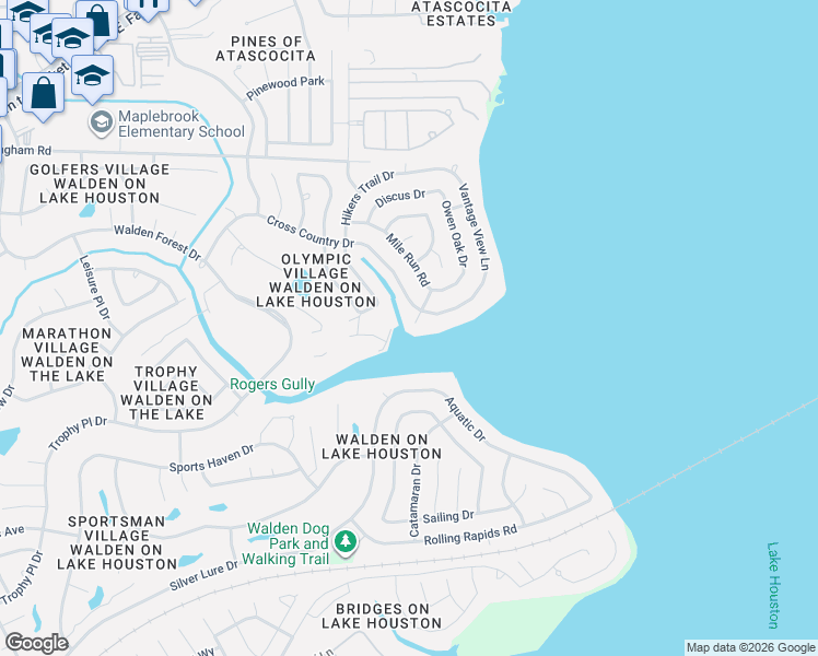 map of restaurants, bars, coffee shops, grocery stores, and more near 8710 Cross Country Drive in Humble