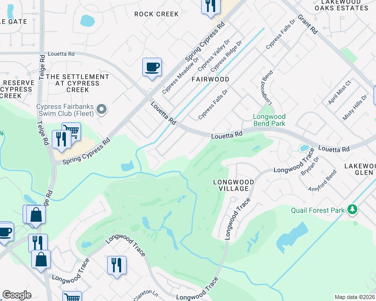 map of restaurants, bars, coffee shops, grocery stores, and more near 14922 Codys Run in Cypress