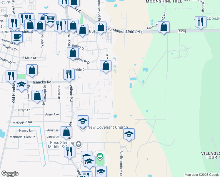 map of restaurants, bars, coffee shops, grocery stores, and more near 2087 Intercontinental Boulevard in Humble