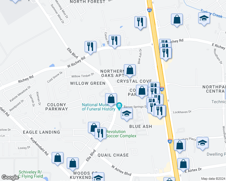 map of restaurants, bars, coffee shops, grocery stores, and more near in Harris County