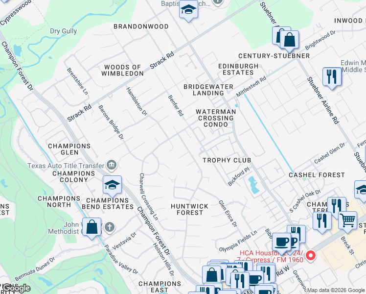 map of restaurants, bars, coffee shops, grocery stores, and more near 13726 Hambleton Circle in Houston