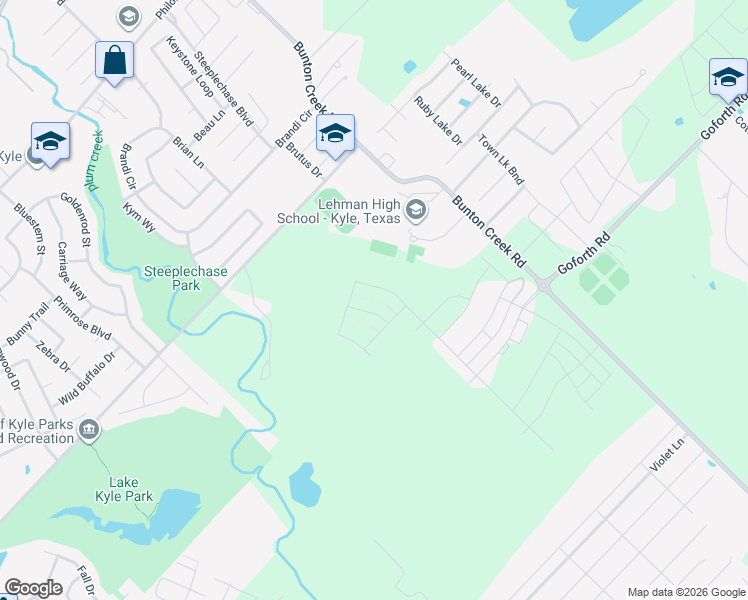 map of restaurants, bars, coffee shops, grocery stores, and more near 1600 Goforth Road in Kyle