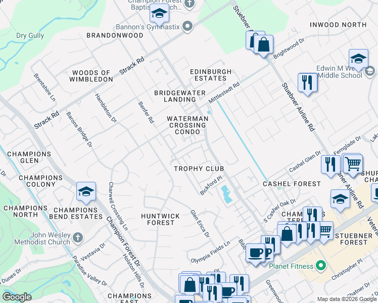 map of restaurants, bars, coffee shops, grocery stores, and more near 3008 Schaspry Drive in Houston