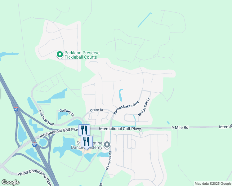 map of restaurants, bars, coffee shops, grocery stores, and more near 112 Fallen Oak Trail in St. Augustine