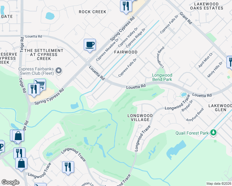 map of restaurants, bars, coffee shops, grocery stores, and more near 14922 Codys Run in Cypress