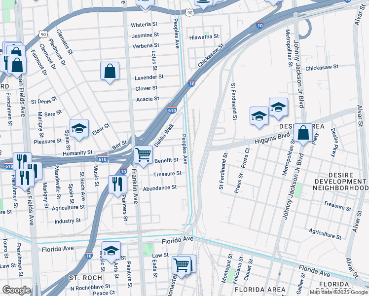 map of restaurants, bars, coffee shops, grocery stores, and more near 3234 Peoples Avenue in New Orleans