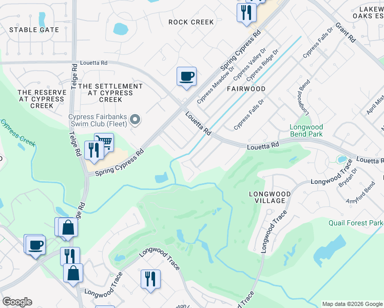 map of restaurants, bars, coffee shops, grocery stores, and more near 15022 Cypress Green Drive in Cypress