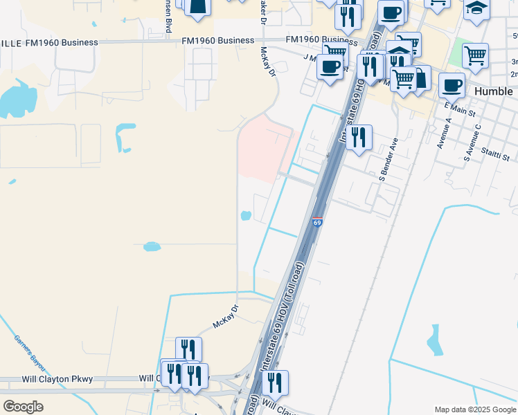 map of restaurants, bars, coffee shops, grocery stores, and more near 18839 South Memorial Drive in Humble