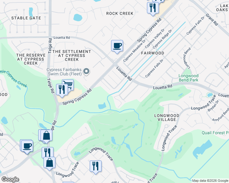 map of restaurants, bars, coffee shops, grocery stores, and more near 15022 Cypress Green Drive in Cypress