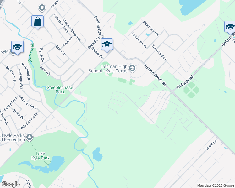 map of restaurants, bars, coffee shops, grocery stores, and more near 1600 Goforth Road in Kyle