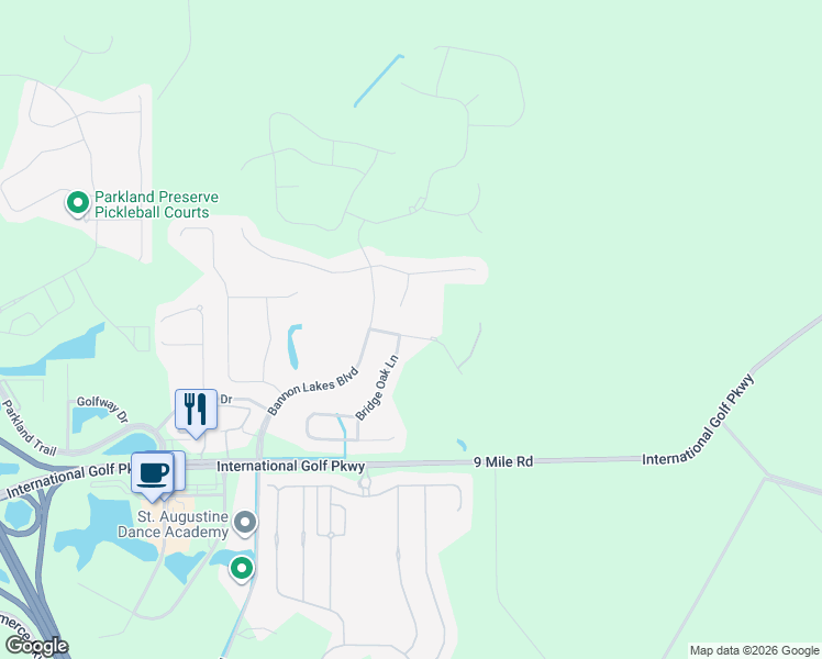 map of restaurants, bars, coffee shops, grocery stores, and more near 109 Lake Bridge Rd in St. Augustine