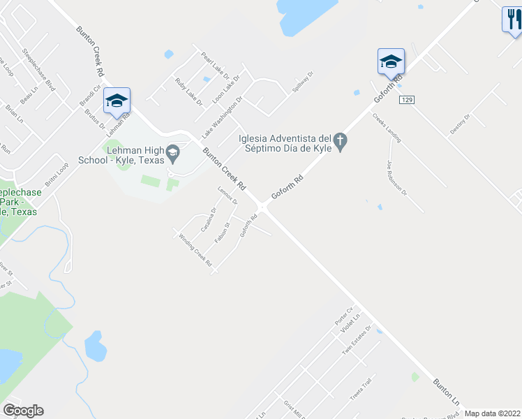 map of restaurants, bars, coffee shops, grocery stores, and more near 109 Bunton Lane in Kyle