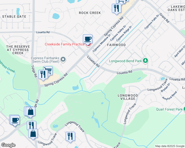 map of restaurants, bars, coffee shops, grocery stores, and more near 15010 Cypress Green Drive in Cypress