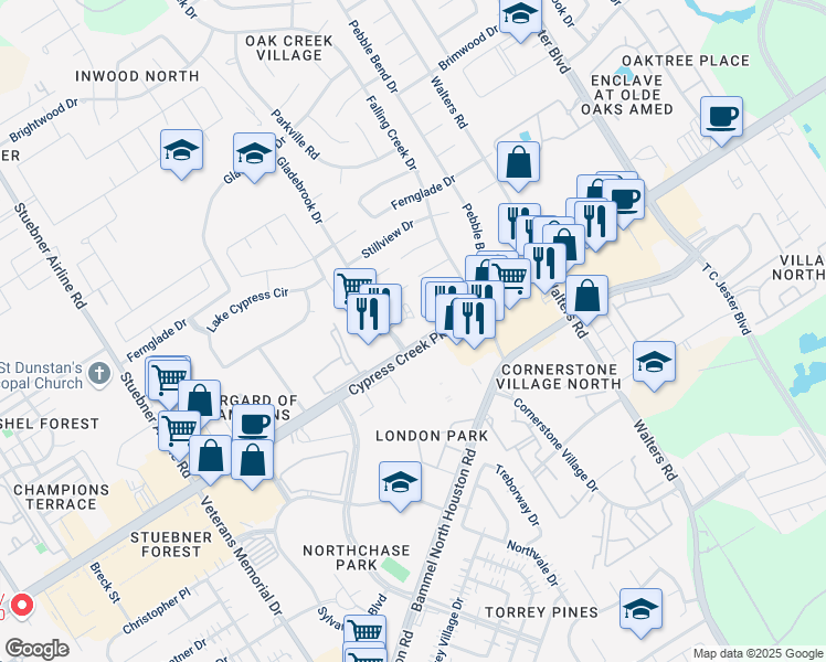 map of restaurants, bars, coffee shops, grocery stores, and more near in Harris County
