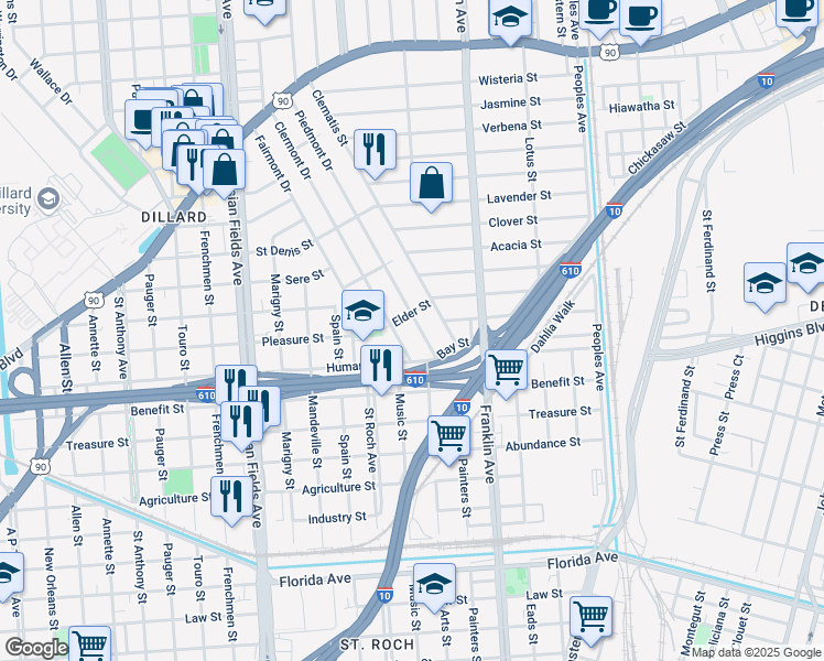 map of restaurants, bars, coffee shops, grocery stores, and more near 3506 Piedmont Drive in New Orleans