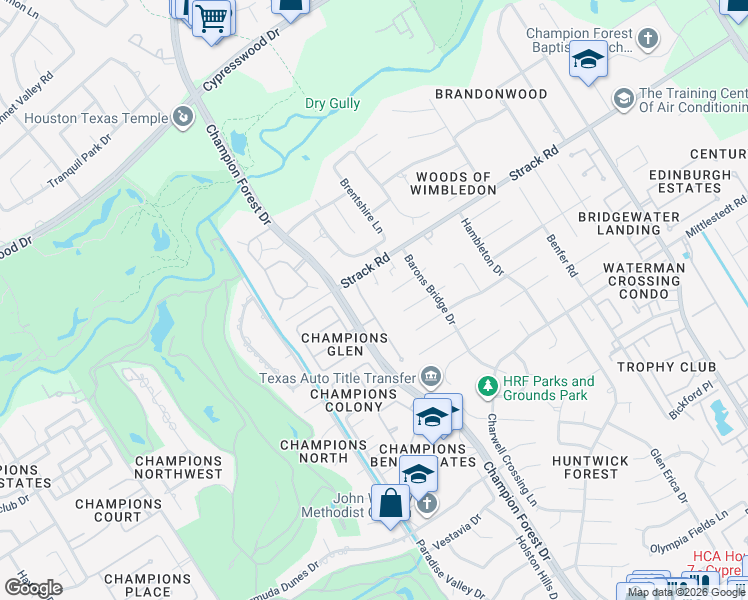 map of restaurants, bars, coffee shops, grocery stores, and more near 5606 Fountainbridge Lane in Houston