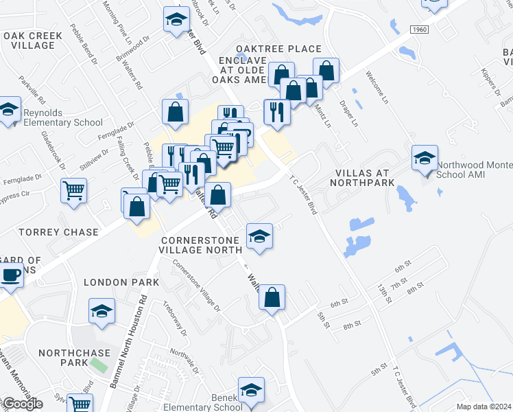 map of restaurants, bars, coffee shops, grocery stores, and more near 13111334 Bammel North Houston Road in Houston