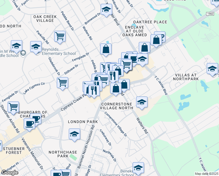 map of restaurants, bars, coffee shops, grocery stores, and more near 3707 Farm to Market 1960 Road West in Houston