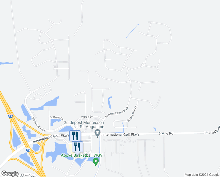 map of restaurants, bars, coffee shops, grocery stores, and more near 120 Yellowfin Drive in St. Augustine