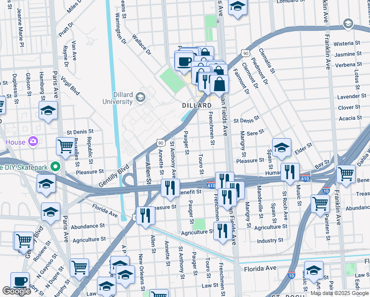 map of restaurants, bars, coffee shops, grocery stores, and more near 2015 Lafreniere Street in New Orleans