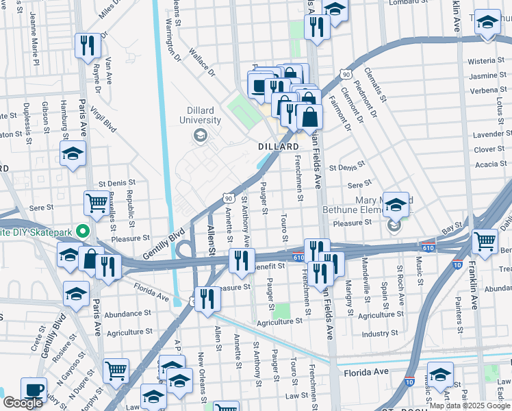 map of restaurants, bars, coffee shops, grocery stores, and more near 2015 Lafreniere Street in New Orleans