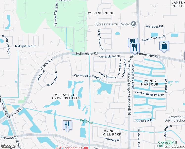 map of restaurants, bars, coffee shops, grocery stores, and more near 18526 Cypress Lake Village Drive in Cypress