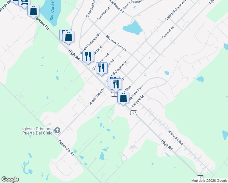 map of restaurants, bars, coffee shops, grocery stores, and more near 101 Summit Drive in Kyle