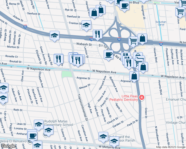 map of restaurants, bars, coffee shops, grocery stores, and more near 4848 West Napoleon Avenue in Metairie