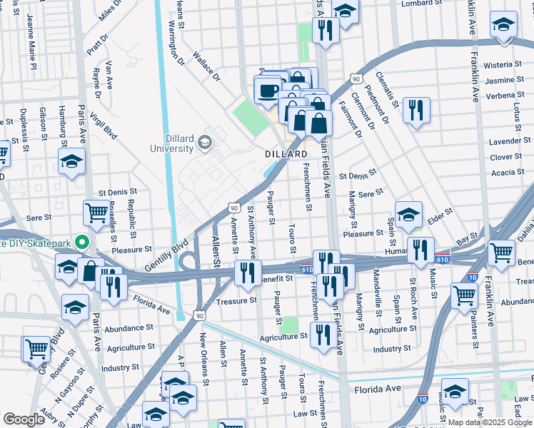 map of restaurants, bars, coffee shops, grocery stores, and more near 2015 Lafreniere Street in New Orleans